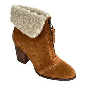 Splendid Kiley Suede Leather Heeled Boots Faux Shearling Cuff Brown 7